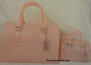 My croc-embossed Furla Candy bag with my daughter's mini Candy.  Both are in the color magnolia-rose :)